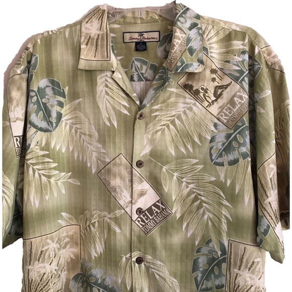 Tommy Bahama Silk Hawaiian Shirt Mens M Green Relax Island Life Tropical Beachy - Picture 1 of 12